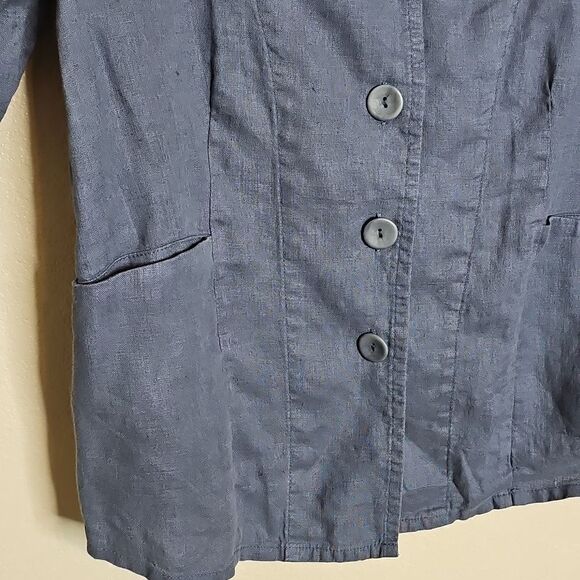 Flax Small Linen Blue Gray Button-Up Jacket With Pockets - Picture 3 of 7